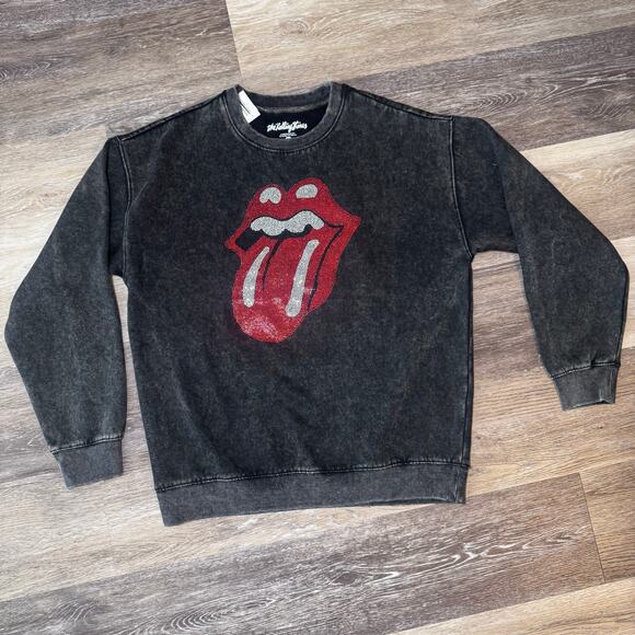 Rolling Stones tongue with Rhinestones women’s  Sweatshirt MEDIUM - Picture 1 of 3
